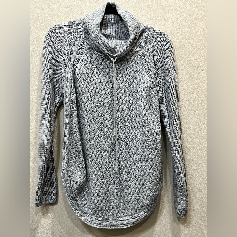 Chic Gray Cable Knit Cowl Neck Sweater